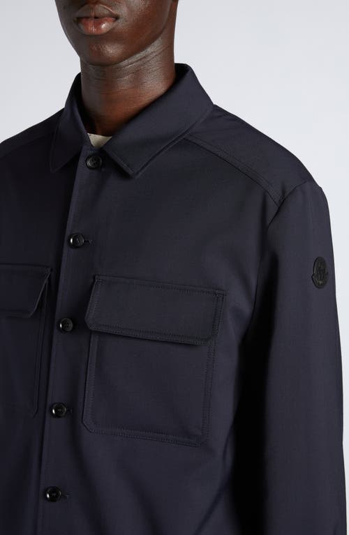 Moncler Stretch Virgin Wool Blend Overshirt In Deep Indigo