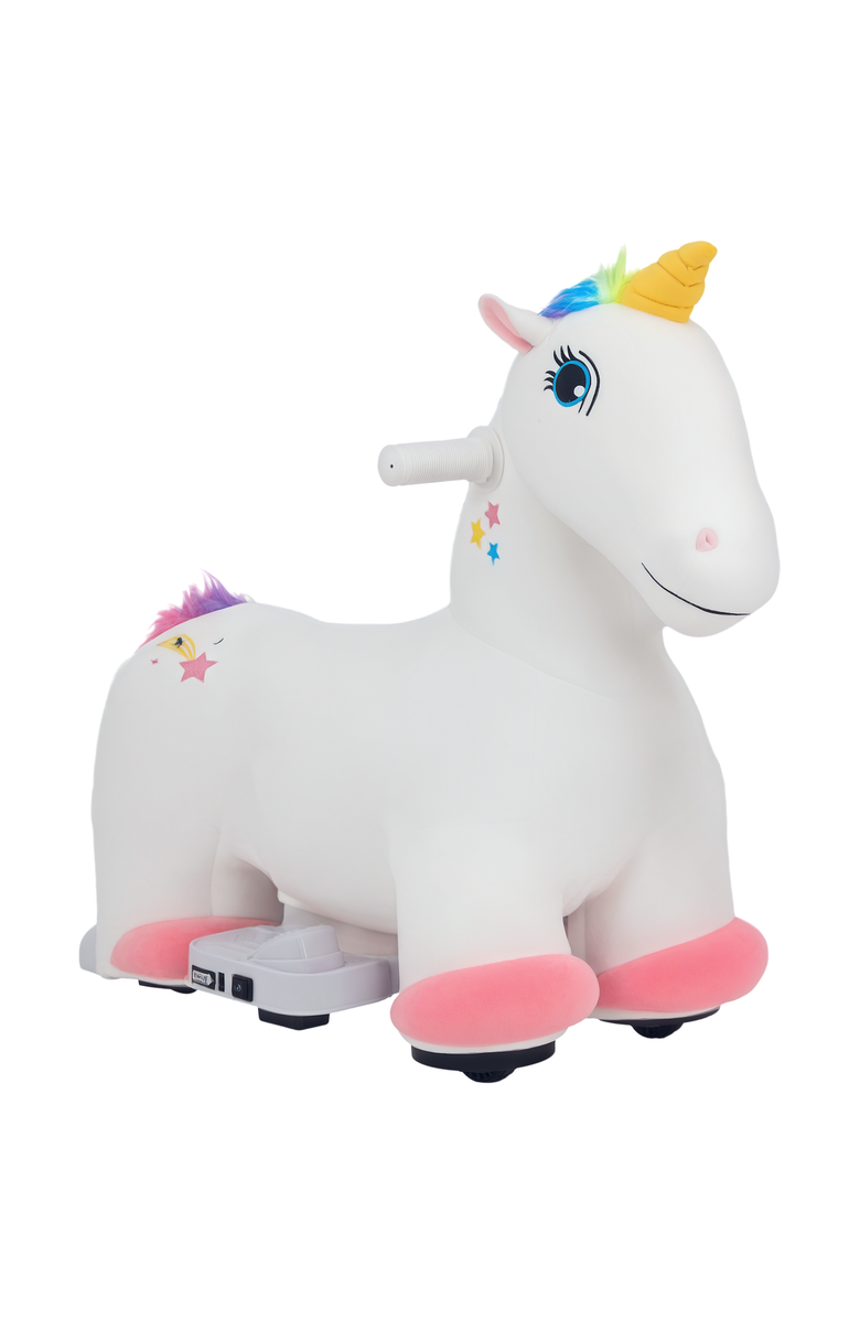Qaba 6V Ride on Unicorn with Music, Forward, Foot Pedal, Main, color, White