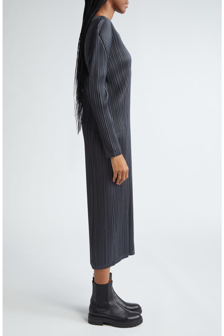 Monthly Colors December Pleated Long Sleeve Midi Dress, Alternate, color, STEEL GRAY