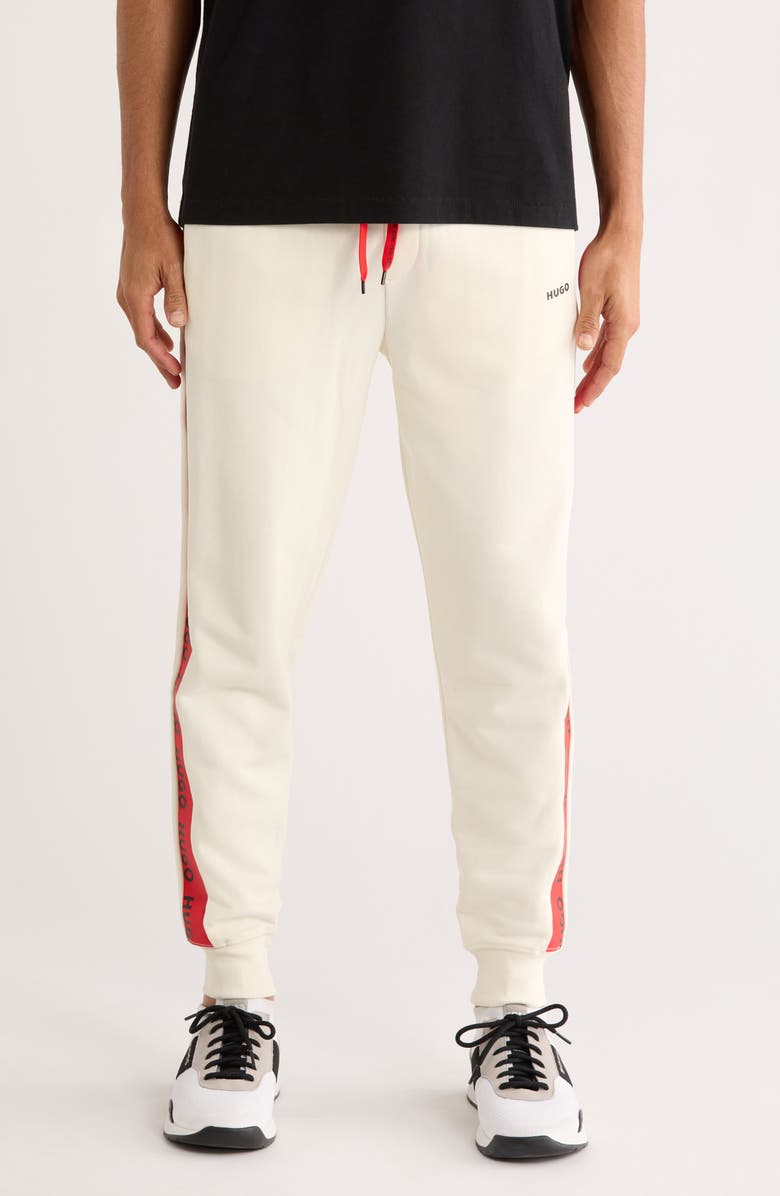 HUGO Darpraccio Logo Tape Cotton Pants, Main, color, Open White