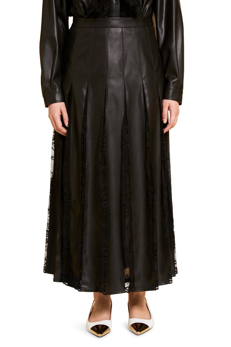 Campania Lace Detail Faux Leather Skirt, Main, color, BLACK