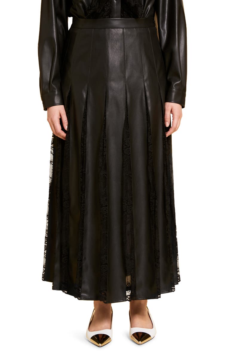Marina Rinaldi Campania Lace Detail Faux Leather Skirt, Main, color,