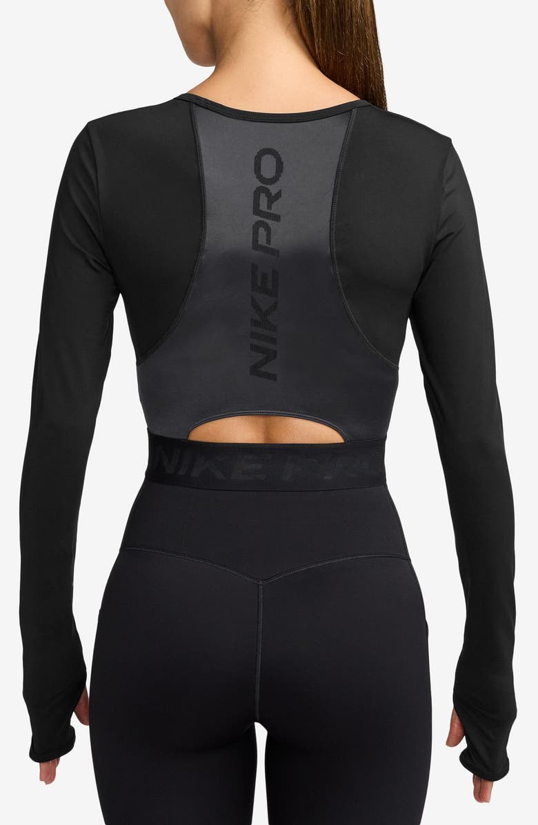 Nike Pro Dri-FIT Long Sleeve Crop T-Shirt, Alternate, color, Black/ Anthracite/ White
