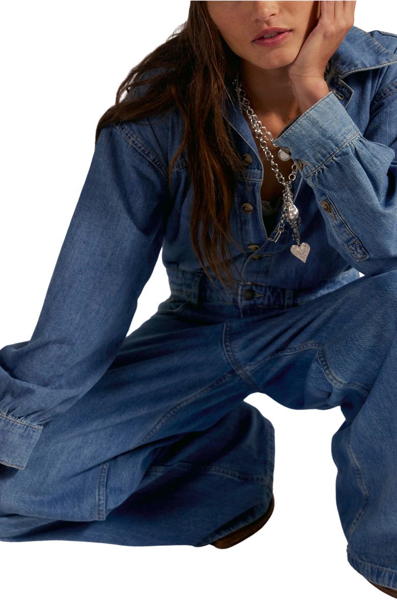 Free People Carpe Diem Long Sleeve Denim Jumpsuit, Alternate, color, New Day