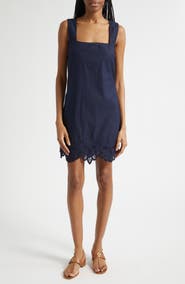 Veronica Beard Shanice Embroidered Detail Linen Blend Dress