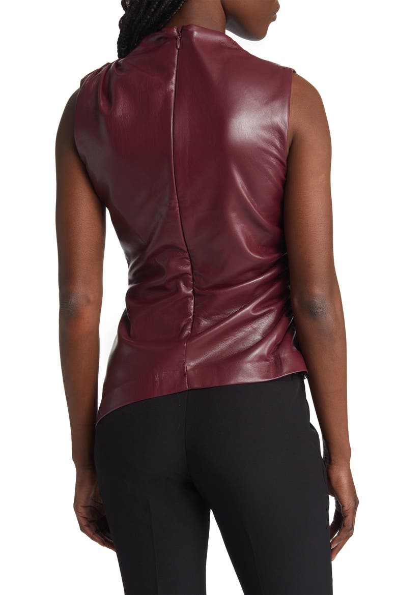 Allegra Asymmetric Faux Leather Gathered Top, Alternate, color, WINE