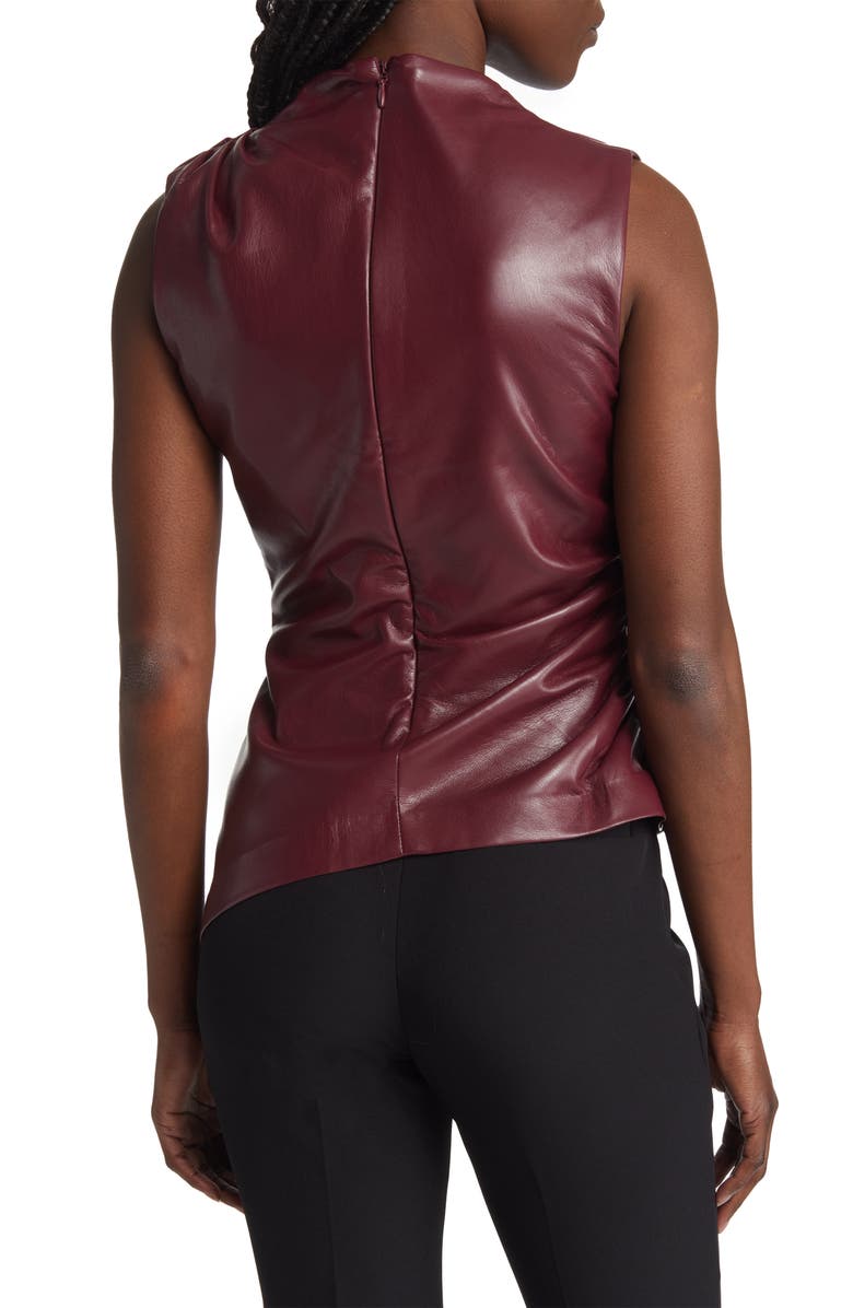 HOUSE OF CB Allegra Asymmetric Faux Leather Gathered Top, Alternate, color, Wine
