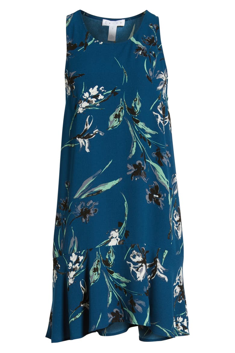 Flounce Hem Dress, Alternate, color, BLUE POSEIDON DANCING FLORAL