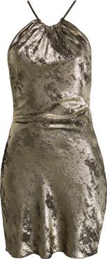 Mistress Rocks Metallic Lamé Halter Neck Cocktail Minidress