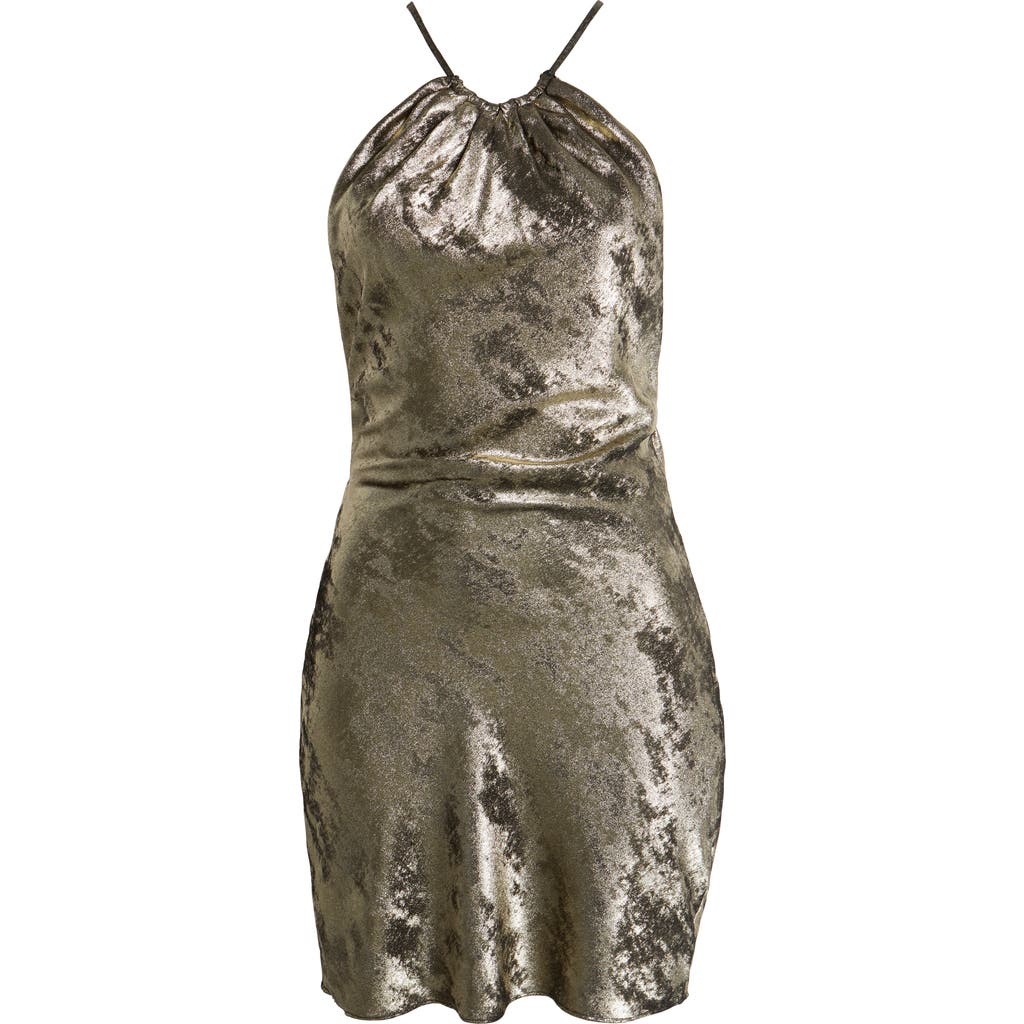 Mistress Rocks Metallic Lamé Halter Neck Cocktail Minidress In Gold