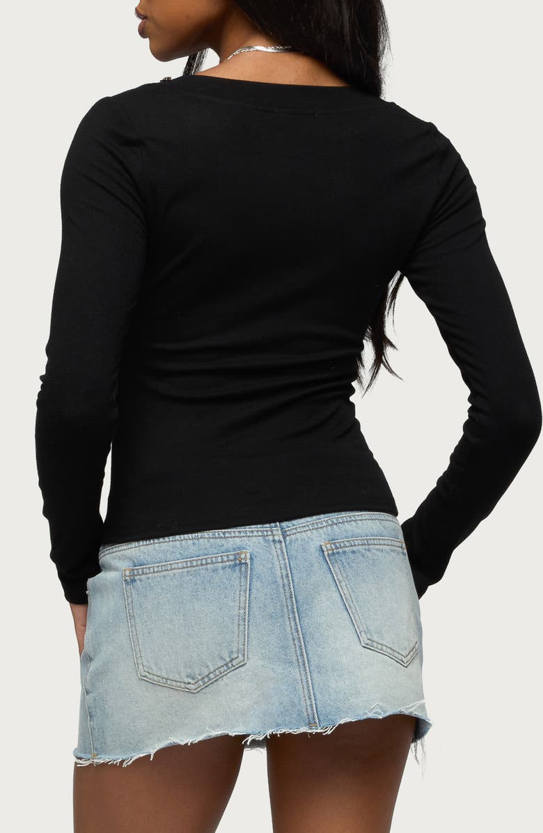 EDIKTED Rossie Studded Long Sleeve T-Shirt, Alternate, color, Black