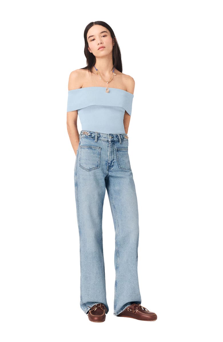 maje Bardot rib knit top, Alternate, color, Blue Sky