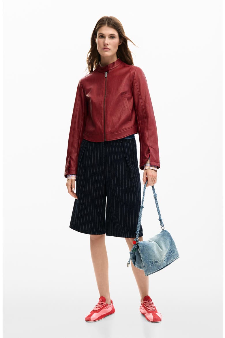 Faux Leather Jacket, Alternate, color, BURGUNDY