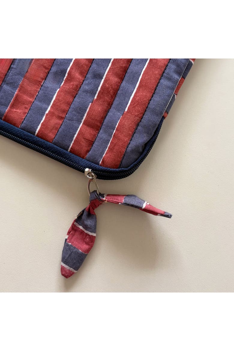 Quilted Cotton iPad Tablet Sleeve with Hand Block Print, Alternate, color, Red & Blue Stripes