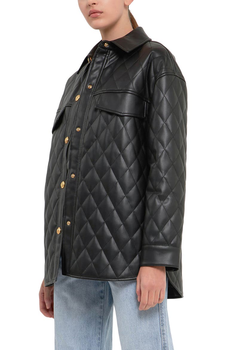 Oversize Quilted Faux Leather Jacket, Alternate, color, BLACK