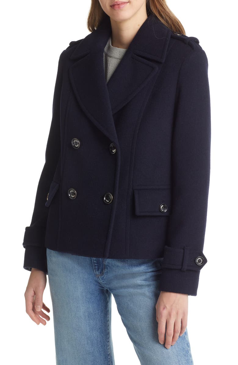 Sam Edelman Double Breasted Wool Blend Peacoat, Alternate, color,