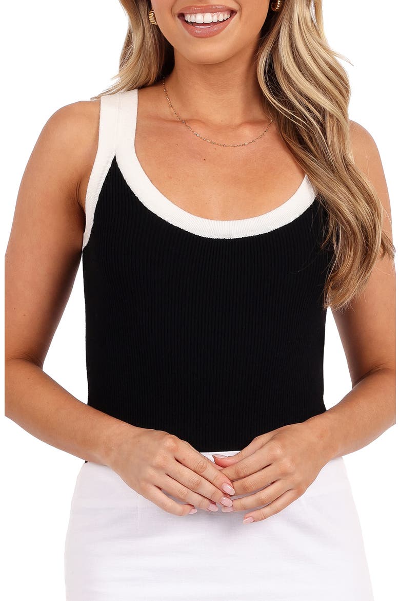 Esme Contrast Trim Rib Tank, Main, color, BLACK WHITE