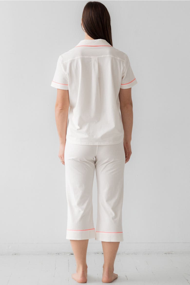 Classic Luxury Capri Pajamas in  Brushed Pima Cotton, Alternate, color, White/Neon Pink