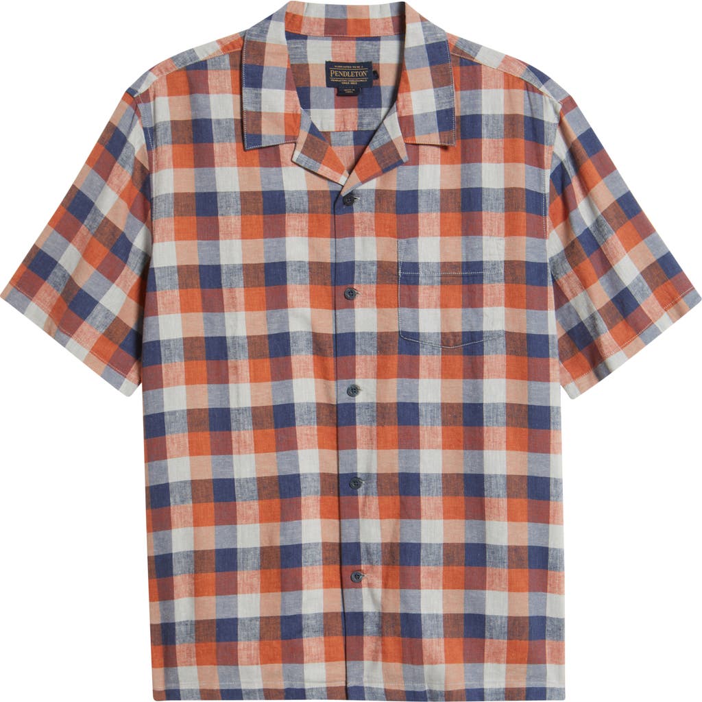 Pendleton Gateway Geo Print Short Sleeve Cotton Button-up Shirt In Sunset Pass Navy