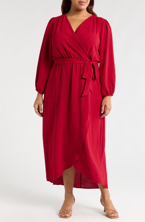 Tie Waist Long Sleeve Wrap Dress