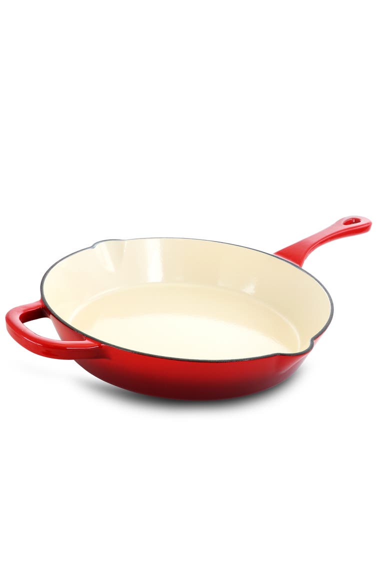 12 Inch Enameled Cast Iron Skillet, Main, color, Red