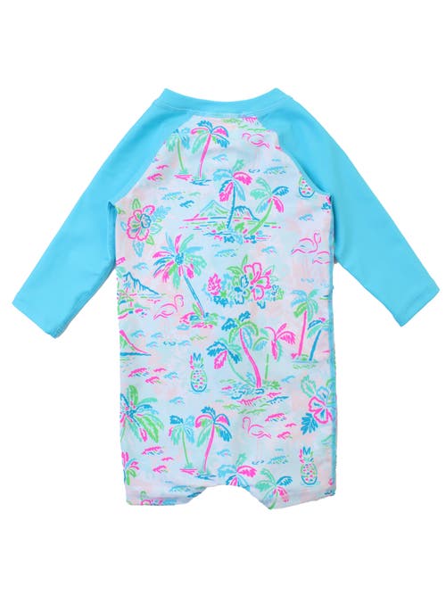 Ruggedbutts Boys Long Sleeve One Piece Rash Guard In Tropical Resort