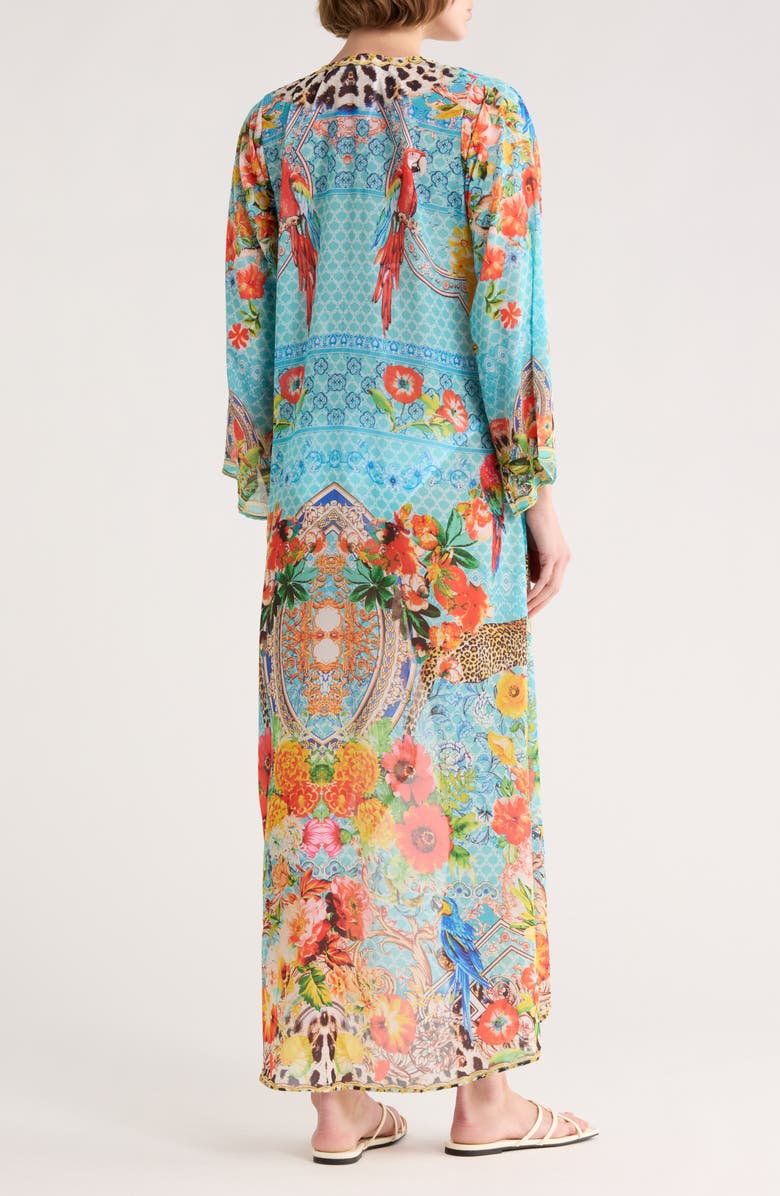 RANEES Leopard Floral Longline Duster, Alternate, color, Blue
