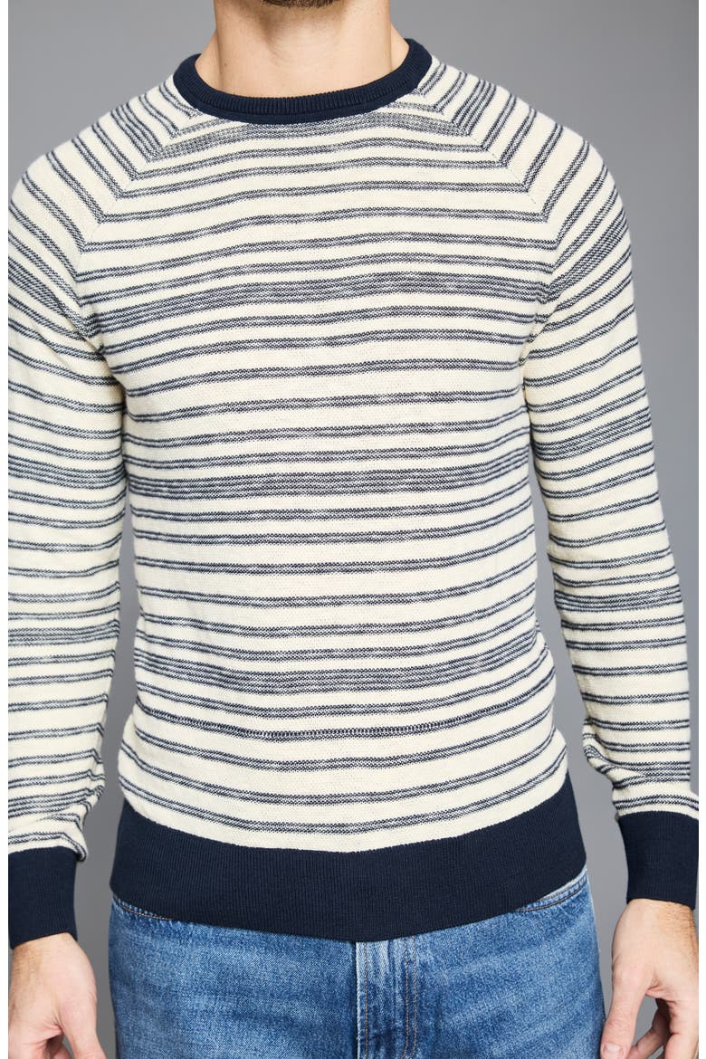 Stripe Crewneck Cotton Sweater, Alternate, color, TINTED WHITE/ CARBON BLUE