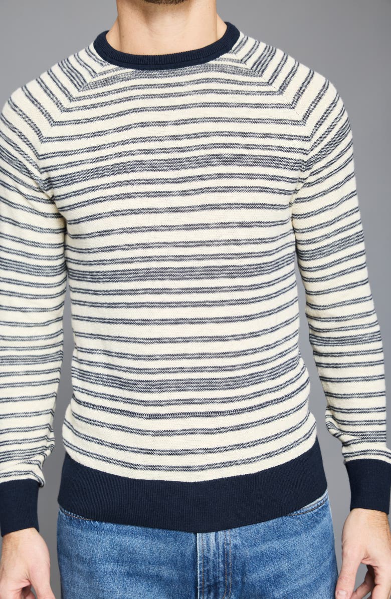 Billy Reid Stripe Crewneck Cotton Sweater, Alternate, color, Tinted White/ Silver