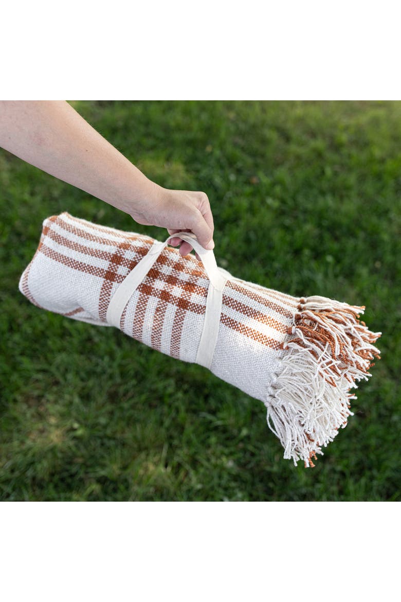 Plaid Outdoor Picnic Blanket Rust Polyester, Alternate, color, Red