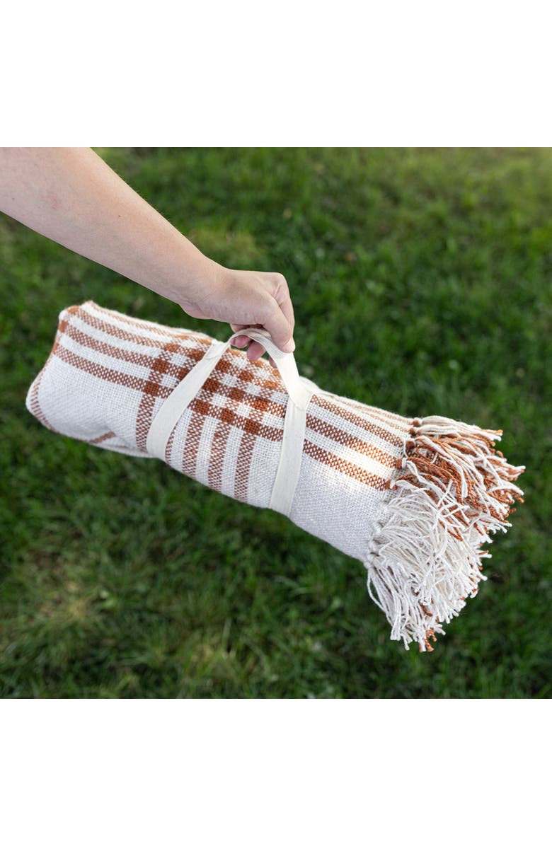 Foreside Home and Garden Plaid Outdoor Picnic Blanket Rust Polyester, Alternate, color, Red