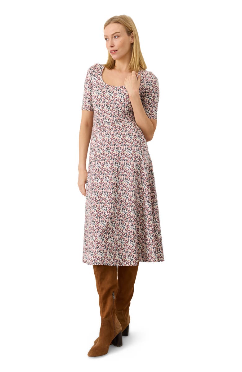 Pact Fit & Flare Signature Scoop Dress Made With Organic Cotton, Alternate, color, Paradise Petals Cream