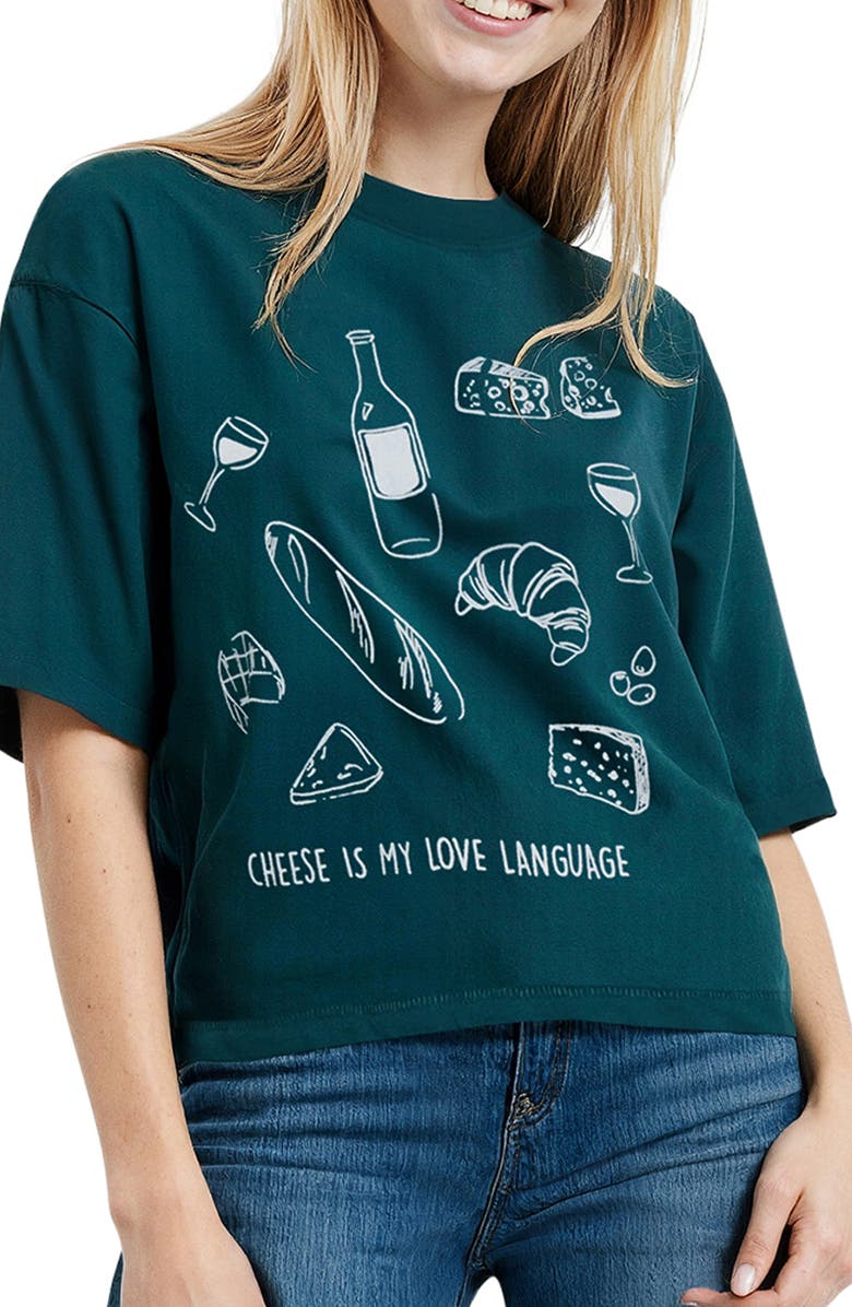Wildfox Jamie I Love Cheese Graphic T-Shirt, Alternate, color, Dark Sea