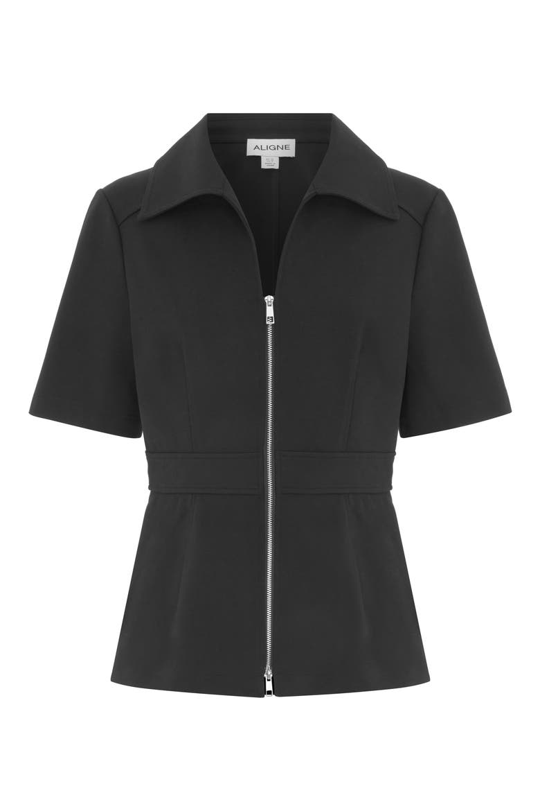 Cecile Zip Front Top, Alternate, color, BLACK