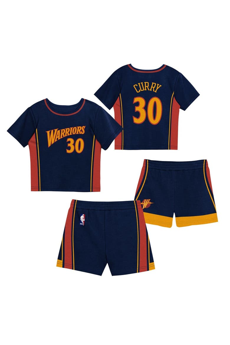 Preschool Mitchell & Ness Stephen Curry Navy Golden State Warriors Play by Place Two-Pack T-Shirt & Shorts Set, Main, color, Navy