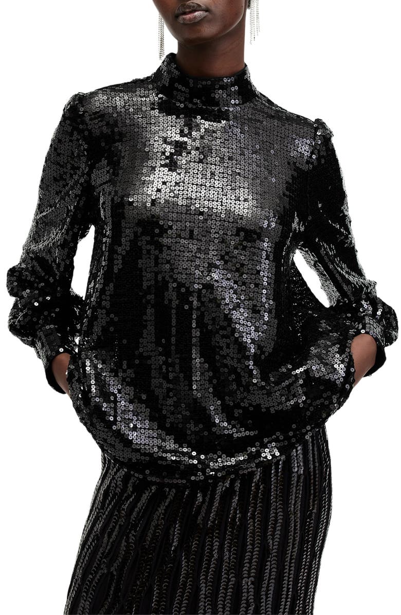 AllSaints Whitney Sequin Top, Main, color, Black