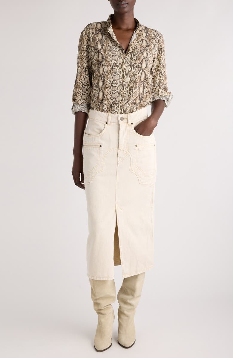 Isabel Marant Ilda Snakeskin Print Stretch Silk Button-Up Shirt Shirt, Alternate, color, 