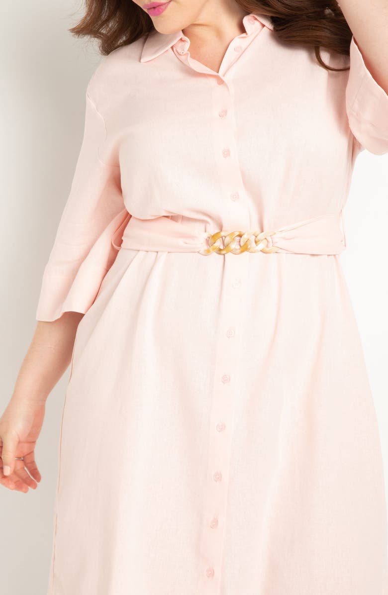 ELOQUII Belted Linen Blend Shirtdress, Alternate, color,