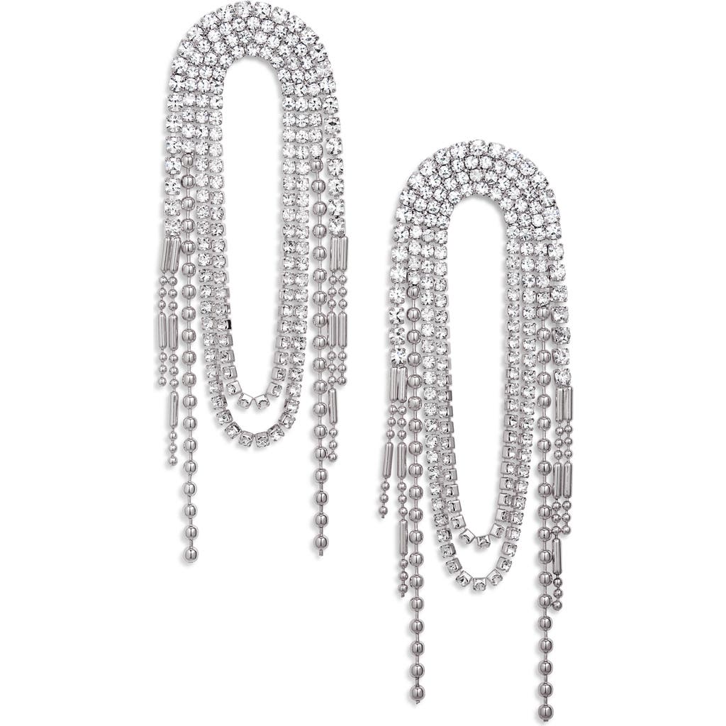Open Edit Mixed Chain Waterfall Drop Earrings In Clear- Rhodium