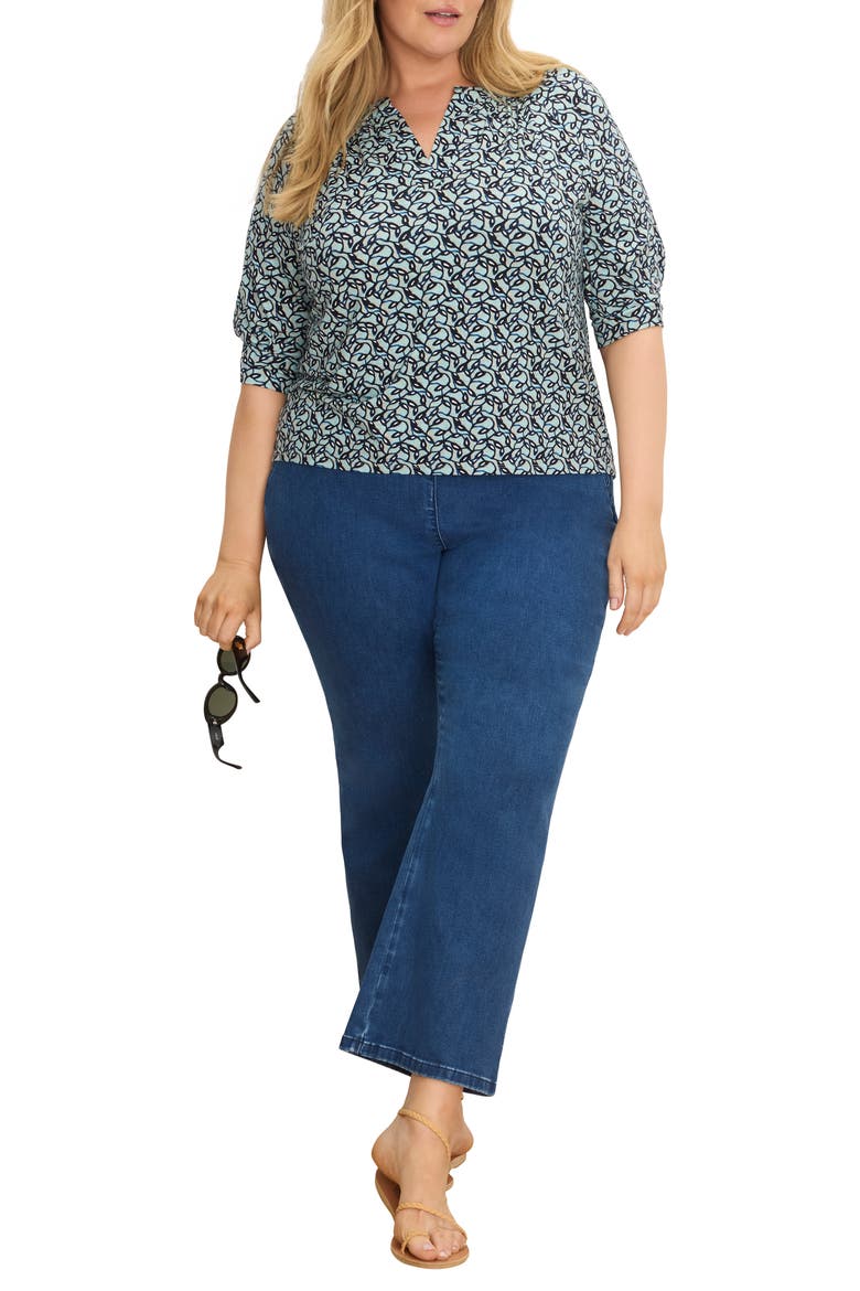 Fine Vines Print Split Neck Top, Alternate, color, AQUA MULTI