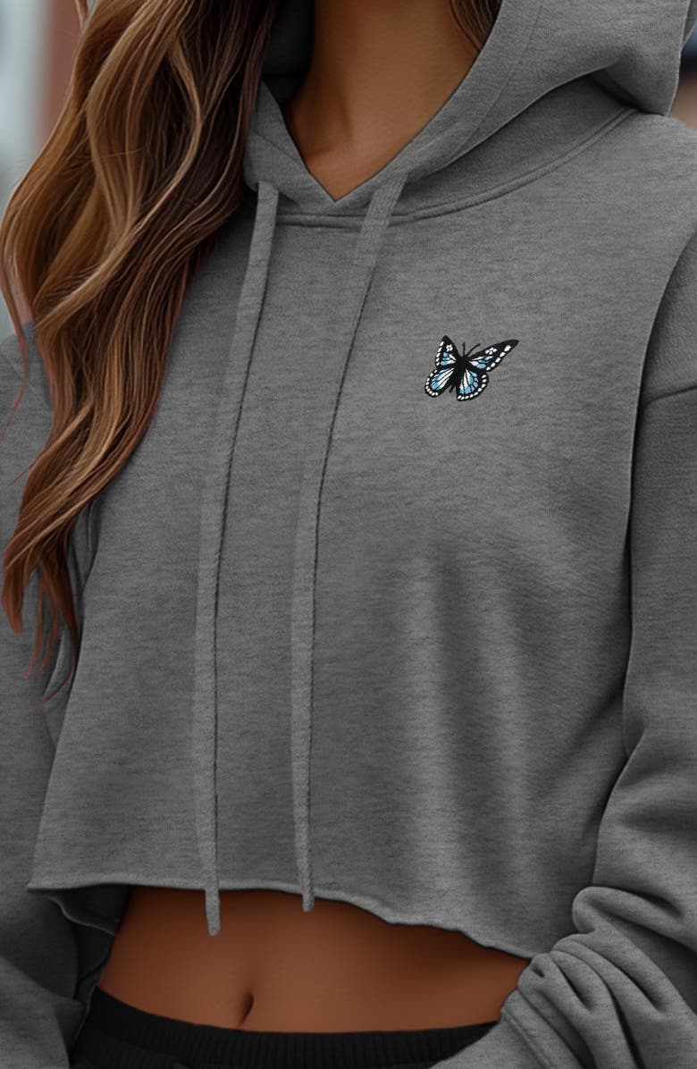 Dalix Butterfly Cropped Hoodie, Alternate, color, Dark Heather