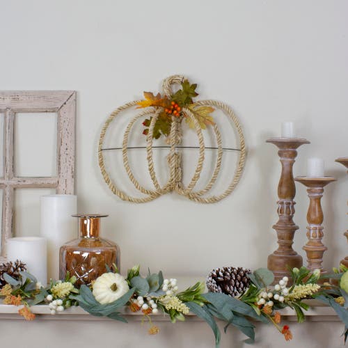 Northlight Autumn Foliage And Rope Pumpkin Fall Harvest Wall Decoration In Green