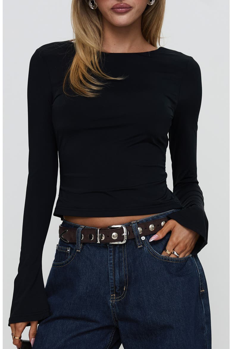 Harpur Long Sleeve Open Back Crop Top, Main, color, BLACK