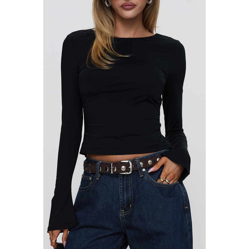 Princess Polly Harpur Long Sleeve Open Back Crop Top In Black