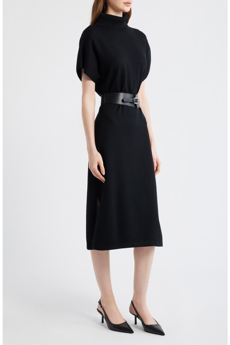 Turtleneck Midi Sweater Dress, Alternate, color, BLACK