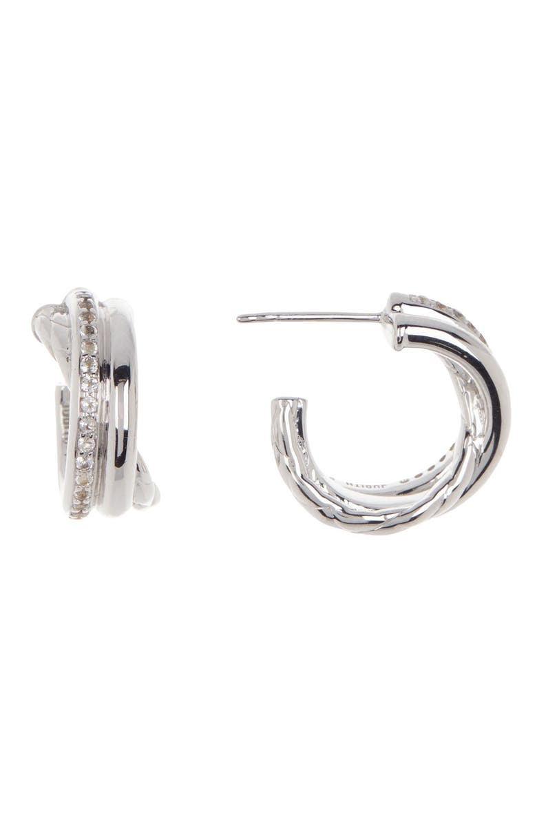 Judith Ripka Sterling Silver White Topaz Huggie Earrings, Main, color, 