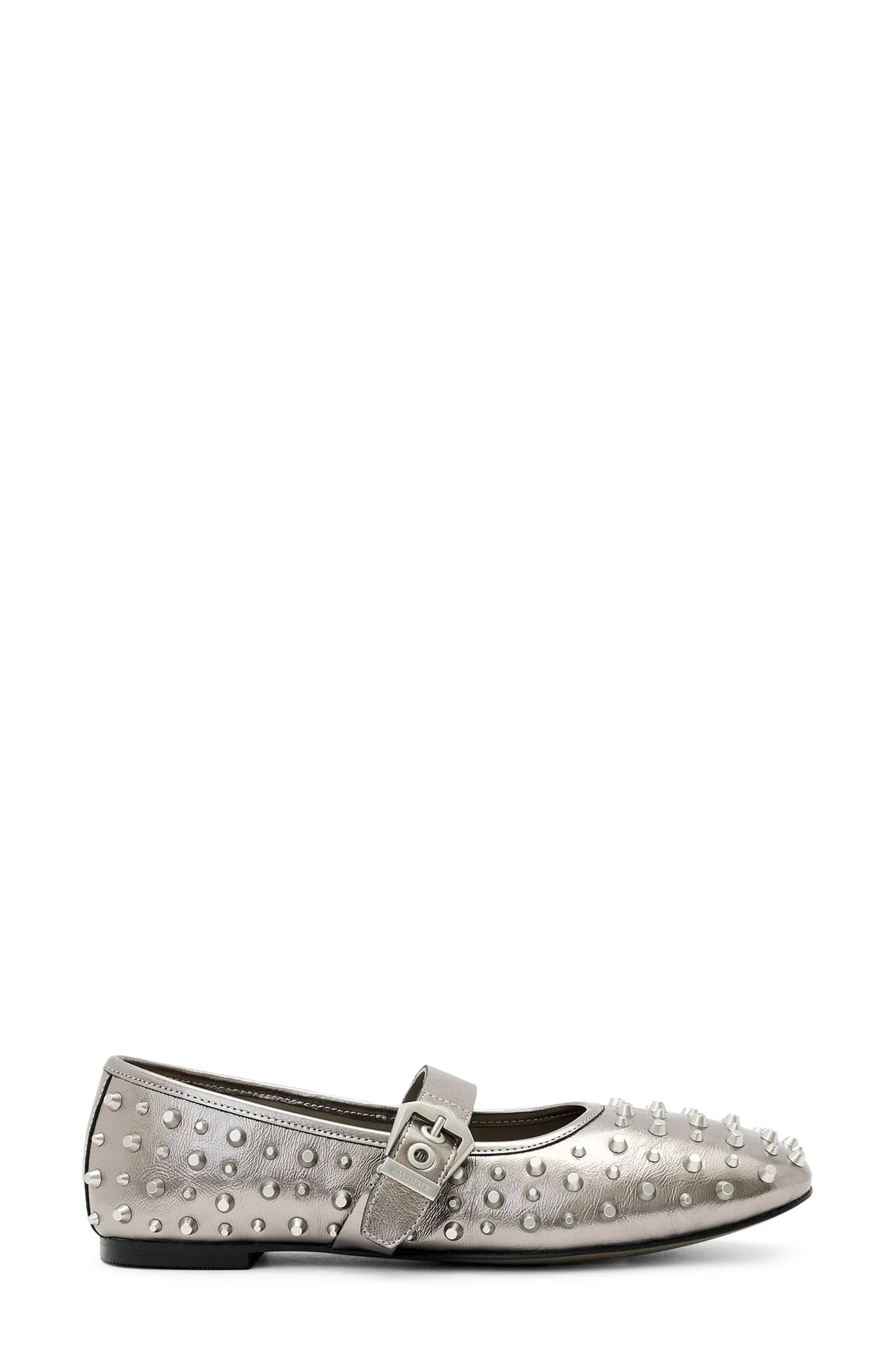AllSaints Holly Studded Ballet Flat, Alternate, color, Gunmetal Grey
