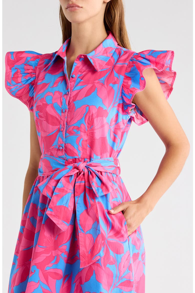 Maia Belted Ruffle Cotton Shirtdress, Alternate, color, PINK-BLUE