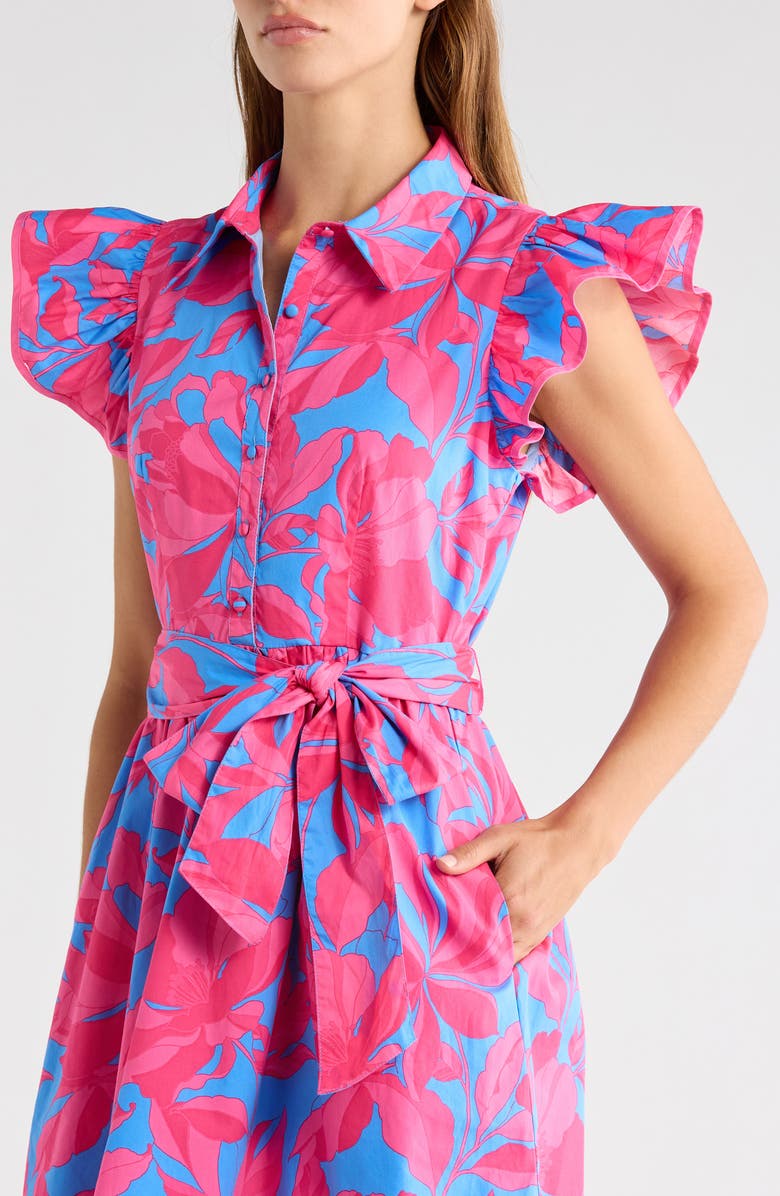SUGARLIPS Maia Belted Ruffle Cotton Shirtdress, Alternate, color, Pink-Blue