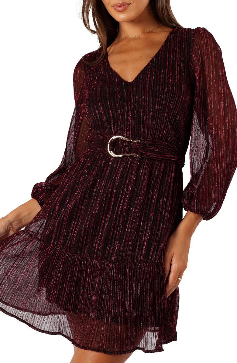 Petal & Pup Glimmer Metallic Belted Long Sleeve Dress, Alternate, color, Pink